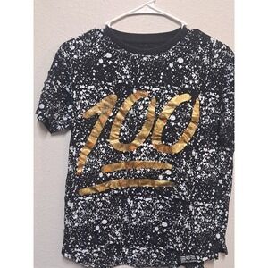 Phat Farm 100 Graphic T Shirt Black Splatter Youth L 14-16 Mesh Sleeve